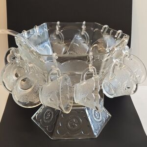 Vintage 1950's Americana Federal Glass 27 Piece Punch Bowl Set Original Box